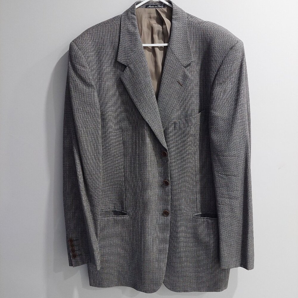 Valentino Uomo Made In Italy Virgin wool Blend Houndstooth Blazer 43L Gray